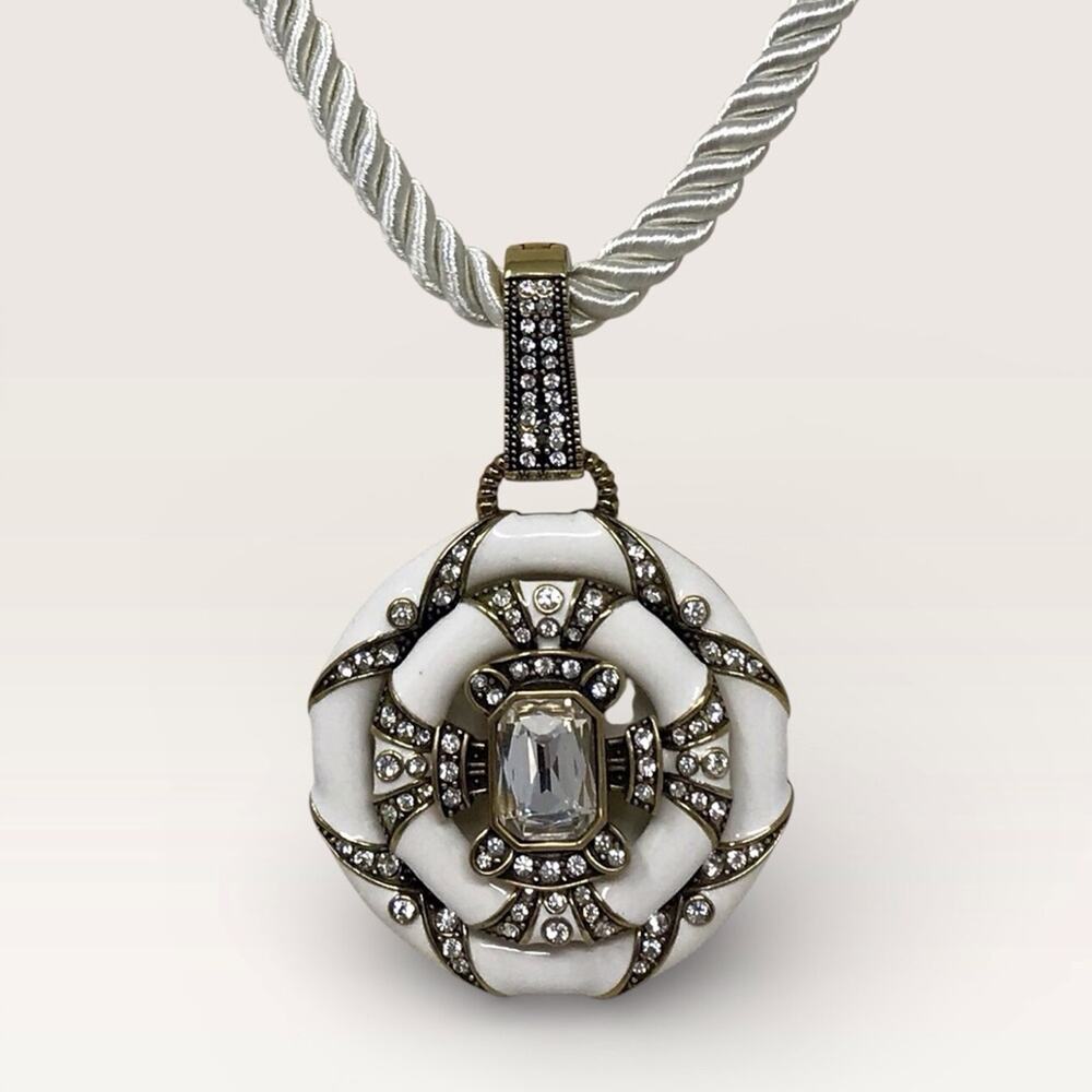 Heidi Daus Crystal & Enamel White Statement Necklace Newport Chic Grande Deco